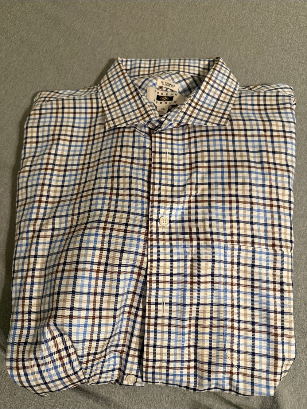 Joseph Abboud Blue, Brown & White Plaid Dress Shirt